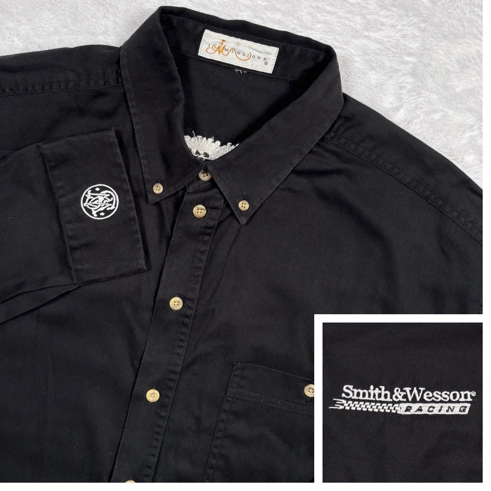 VTG 90s Smith & Wesson Racing II Migliore Button Shirt Men XL Black Embroided